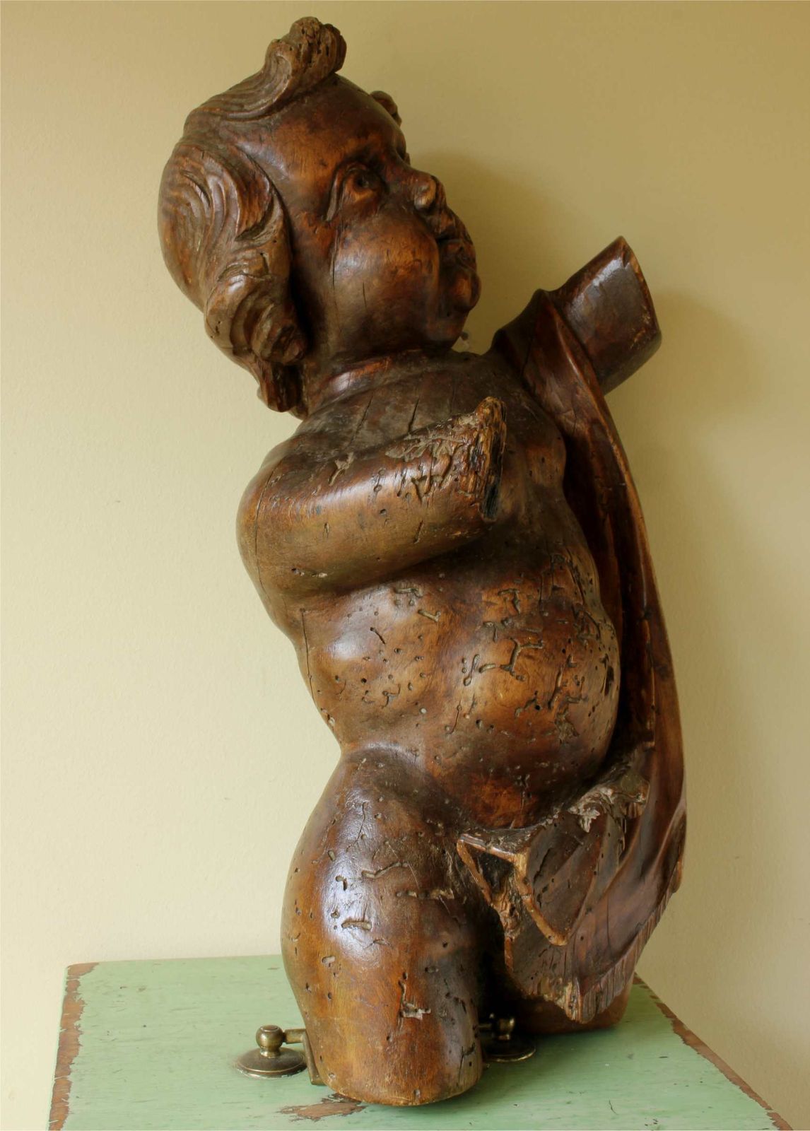 18th Century Carved Wooden Putti Figure. Large Cherub. Religious Carving. photo furniture