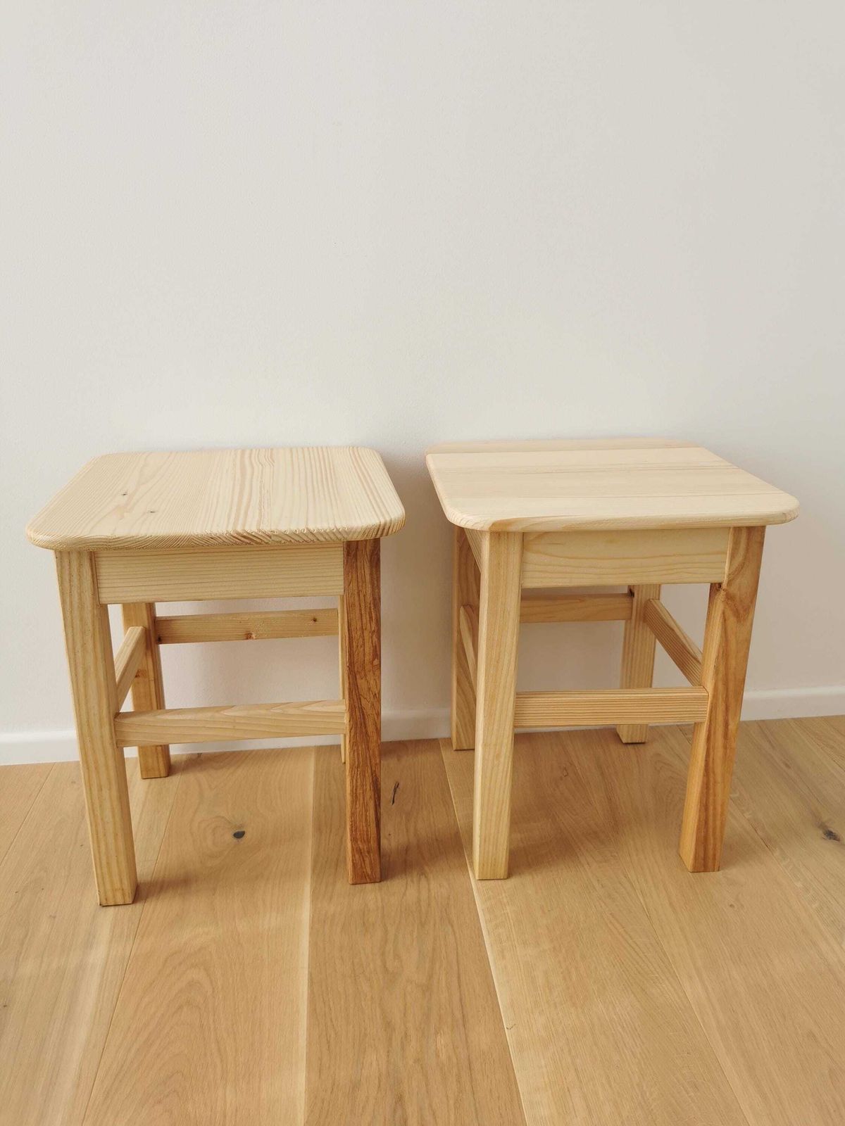 1 Of 2 Wooden Stools / Light Natural Wood Small Chairs / Spruce Wood Kitchen Helper photo furniture