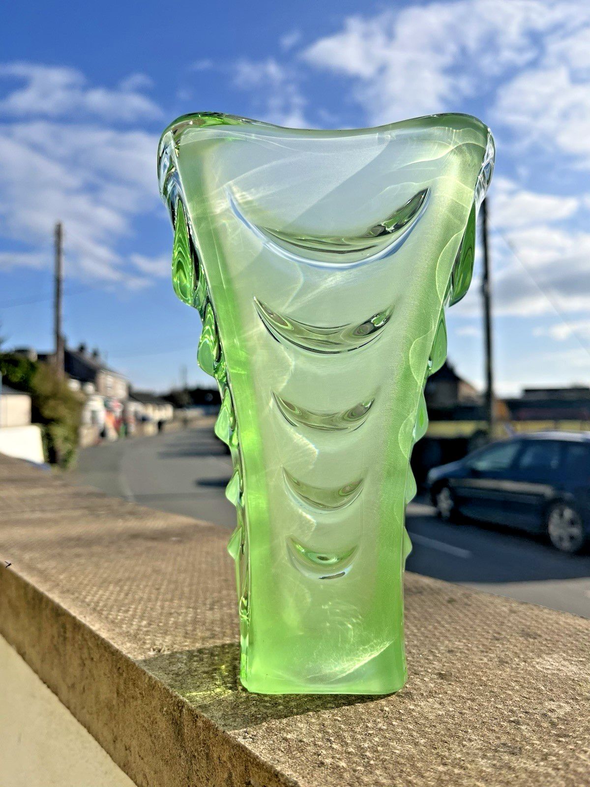 Home Decor Vintage Sklo Union Hermanova Hut Vaclav Hanus Glass Semi Frosted Drapery Vase photo