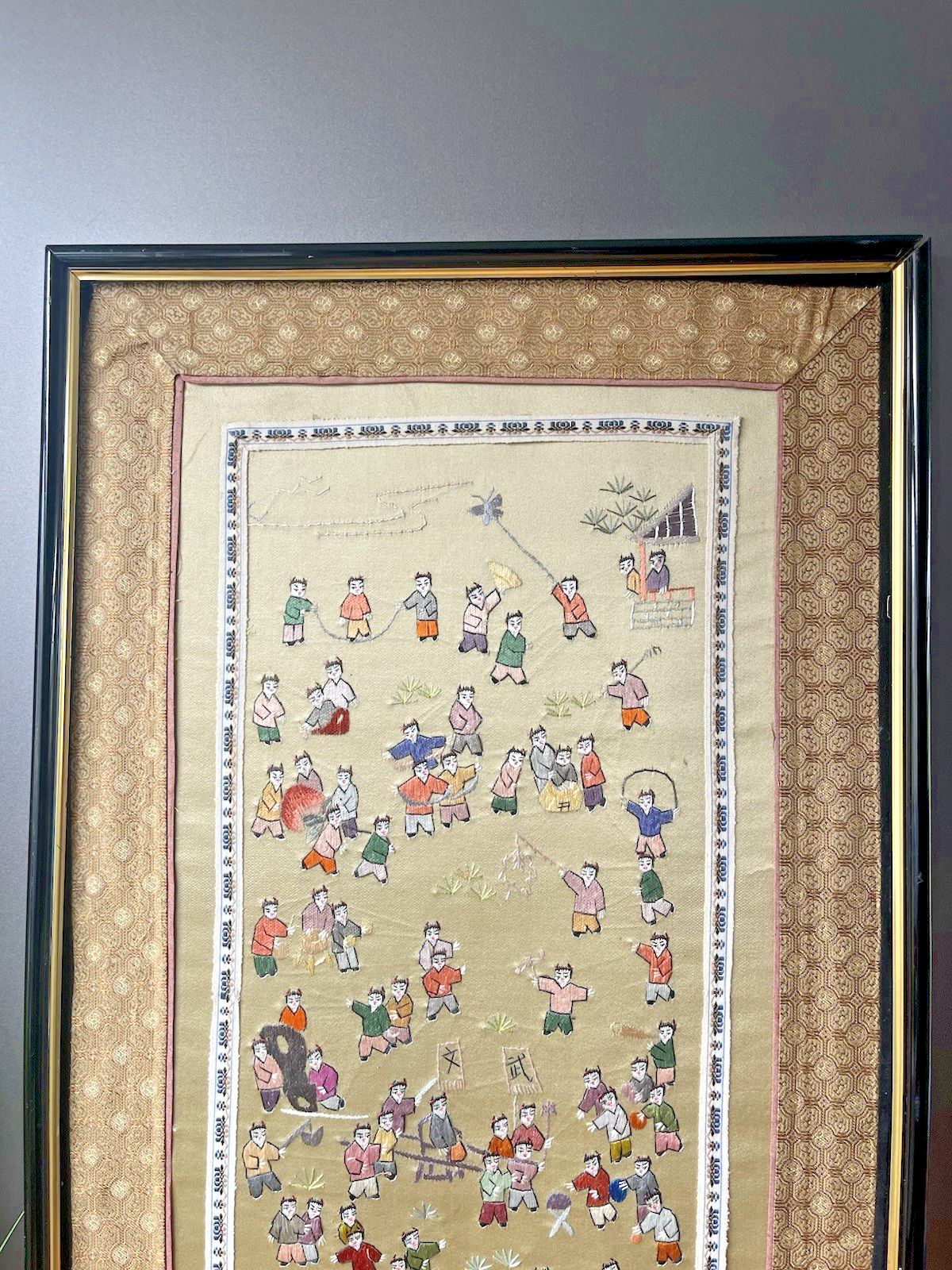 Large Oriental Chinese Silk Embroidered Panel Wall Art 100 Children Playing photo Art