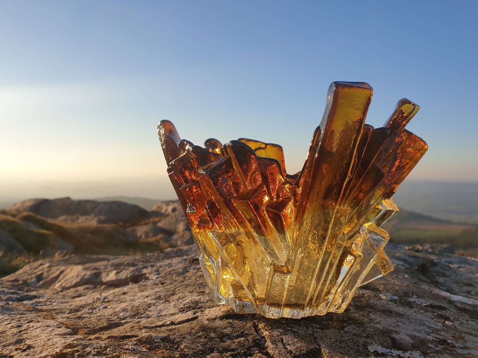 Pertti Santalahti For Humpilla, Finland. An Amber Glass, Crystal Form Bowl. 1970s. photo Home Decor