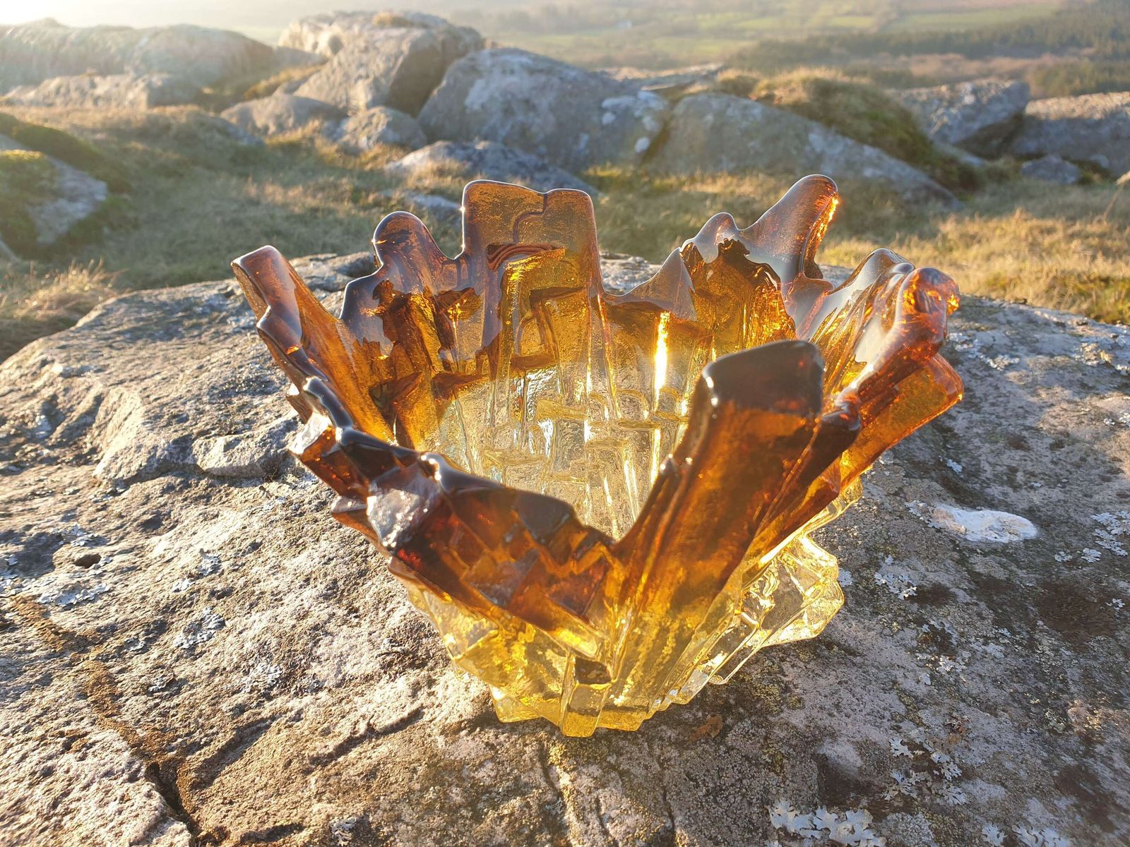 Pertti Santalahti For Humpilla, Finland. An Amber Glass, Crystal Form Bowl. 1970s. photo 145.0