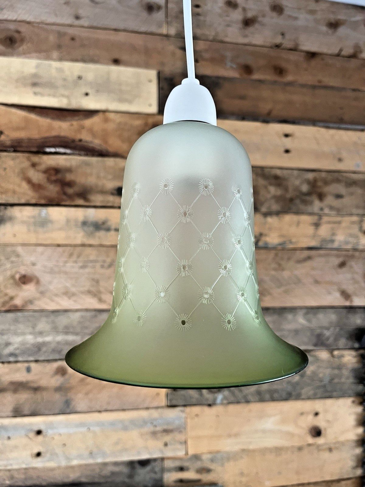 photo for sale Satin Frosted Glass Sunflower Floral Etched Bell Lamp Shade Victorian Antique