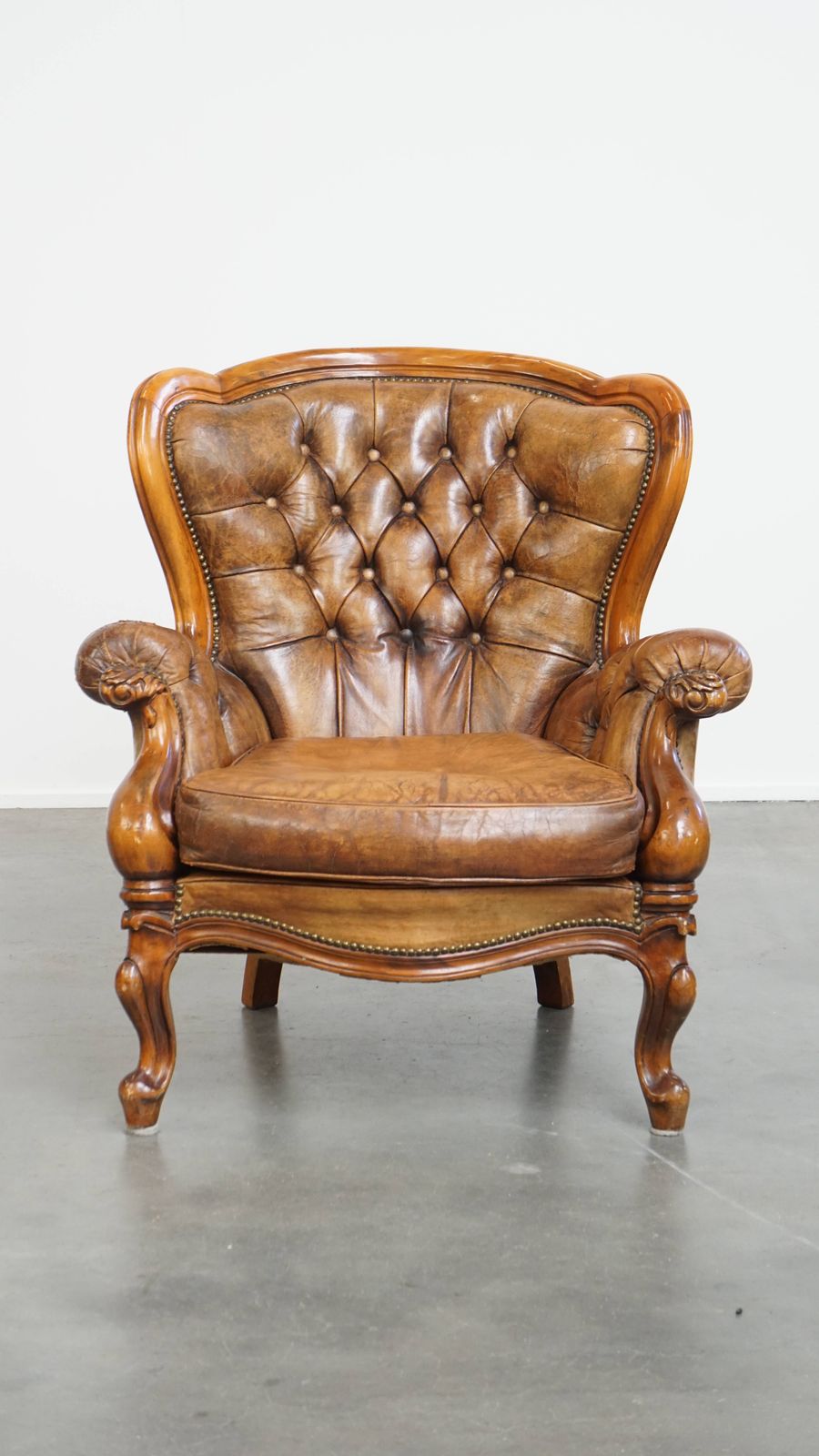 Charming Antique Baroque Sheepskin Chesterfield Armchair With A Beautiful Patina photo furniture