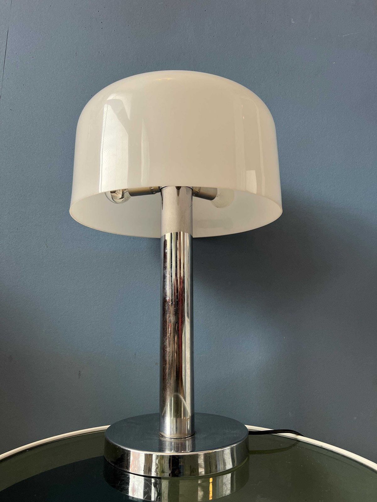 Chrome Space Age Table Lamp With White Plexiglass Mushroom Shade photo buy