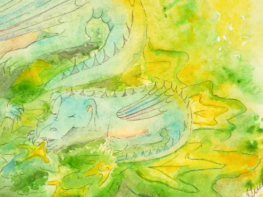 New Original Watercolour Painting Mother And Baby Dragons  22"X15" Andi J Lucas photo Art