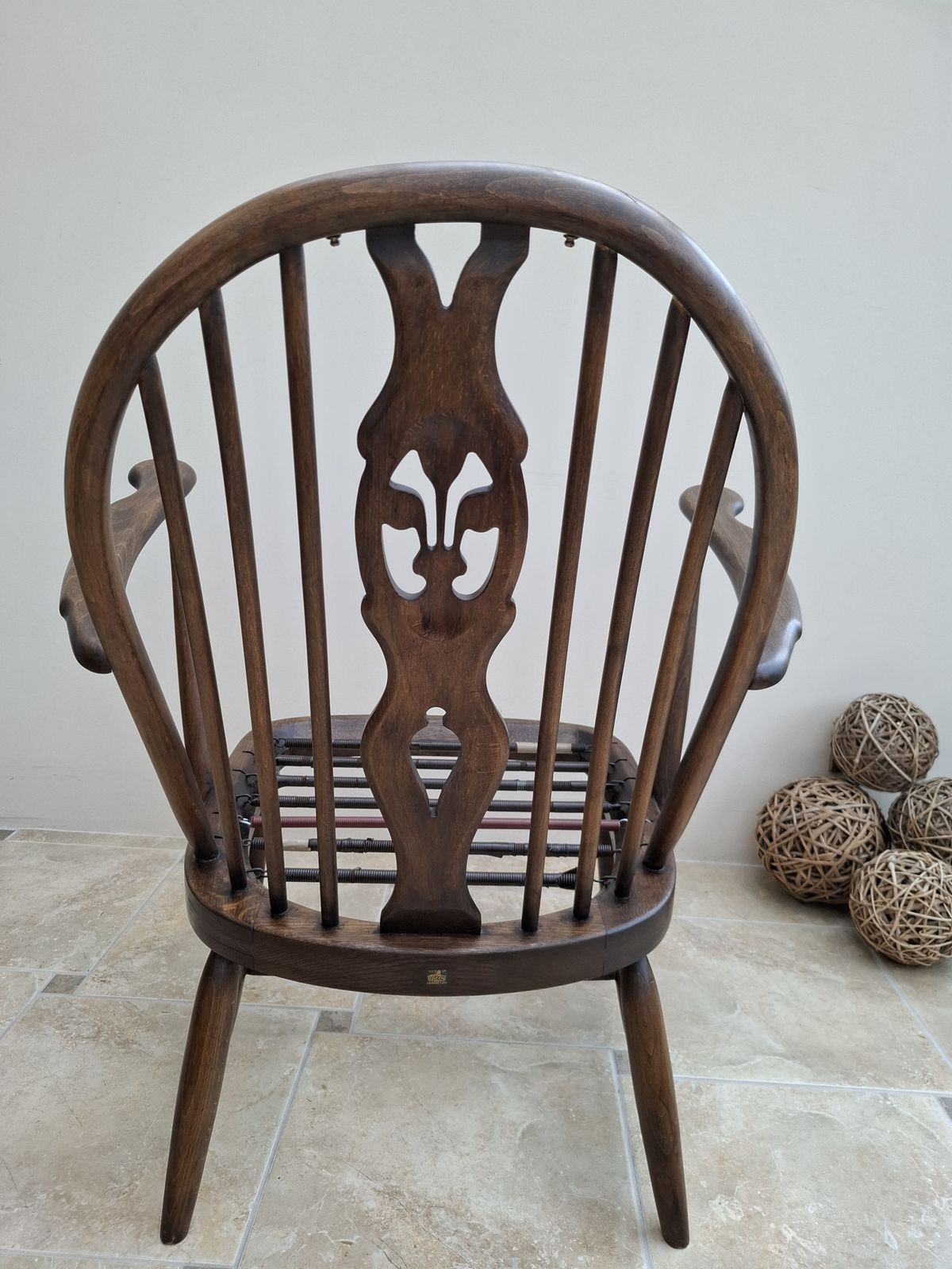 Ercol Easy Arm Chair Fleur De Lys Back Rare 1950's With Tension Springs photo vinterior