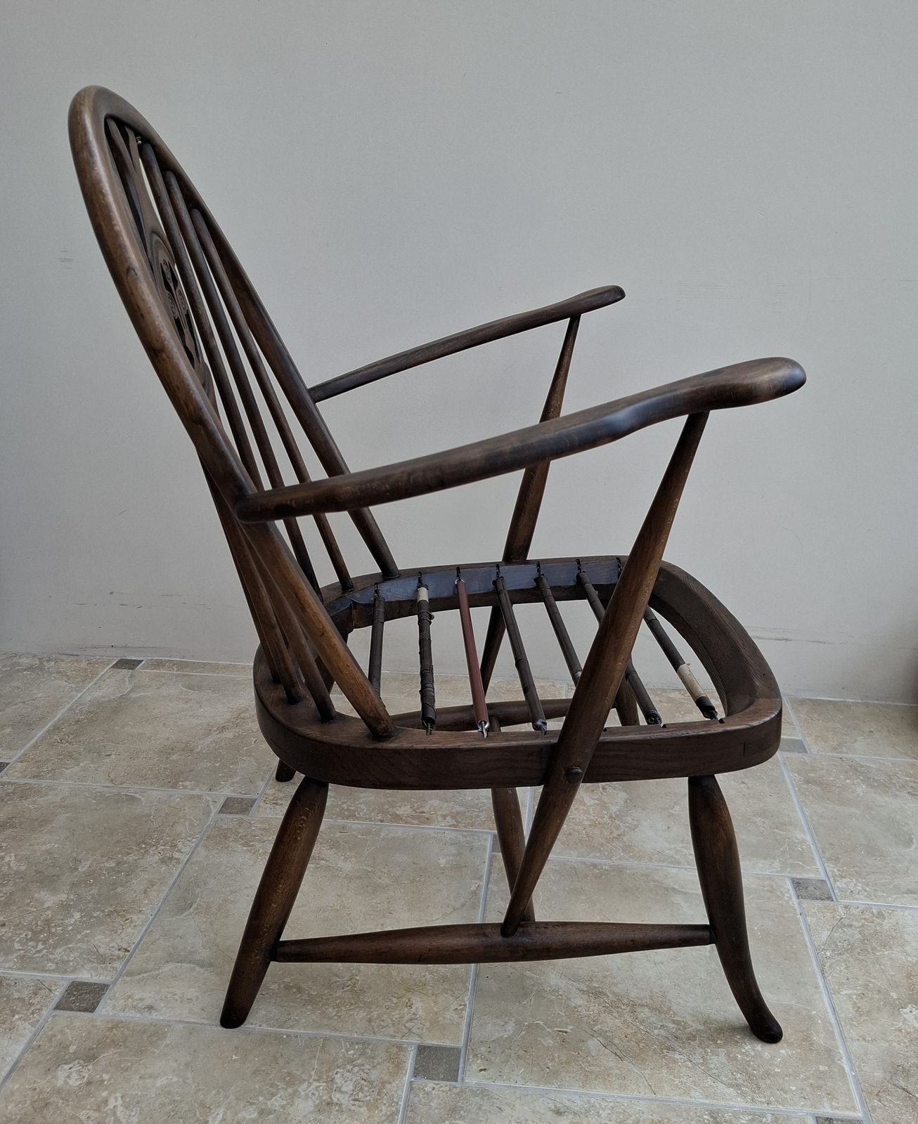 photo for sale Ercol Easy Arm Chair Fleur De Lys Back Rare 1950's With Tension Springs