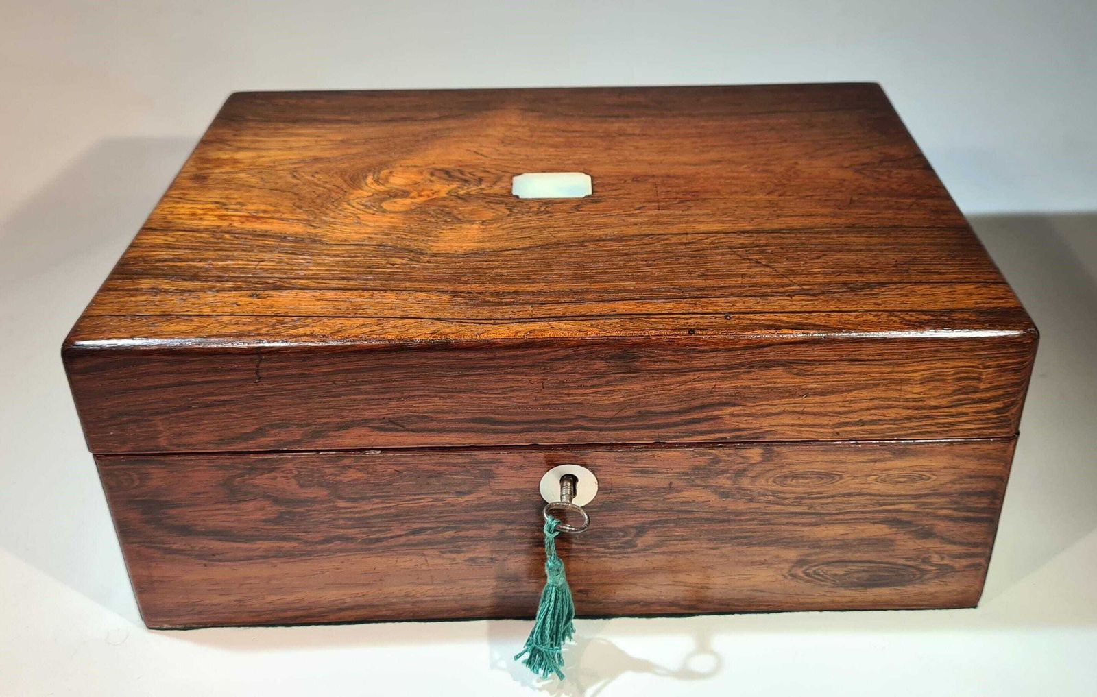 Antique Rosewood Box With Simple Mother Of Pearl Cartouche And Escutcheon. photo furniture