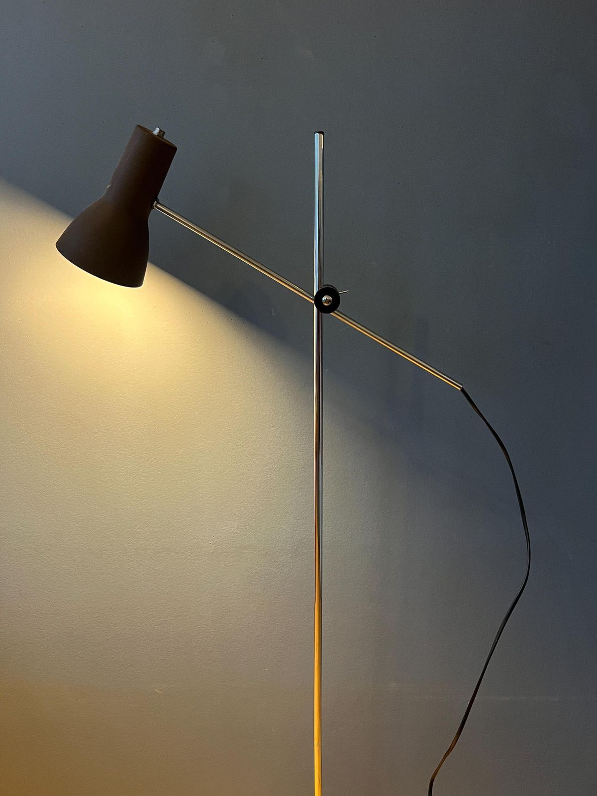 Mid Century Adjustable Brown Floor Lamp photo for sale