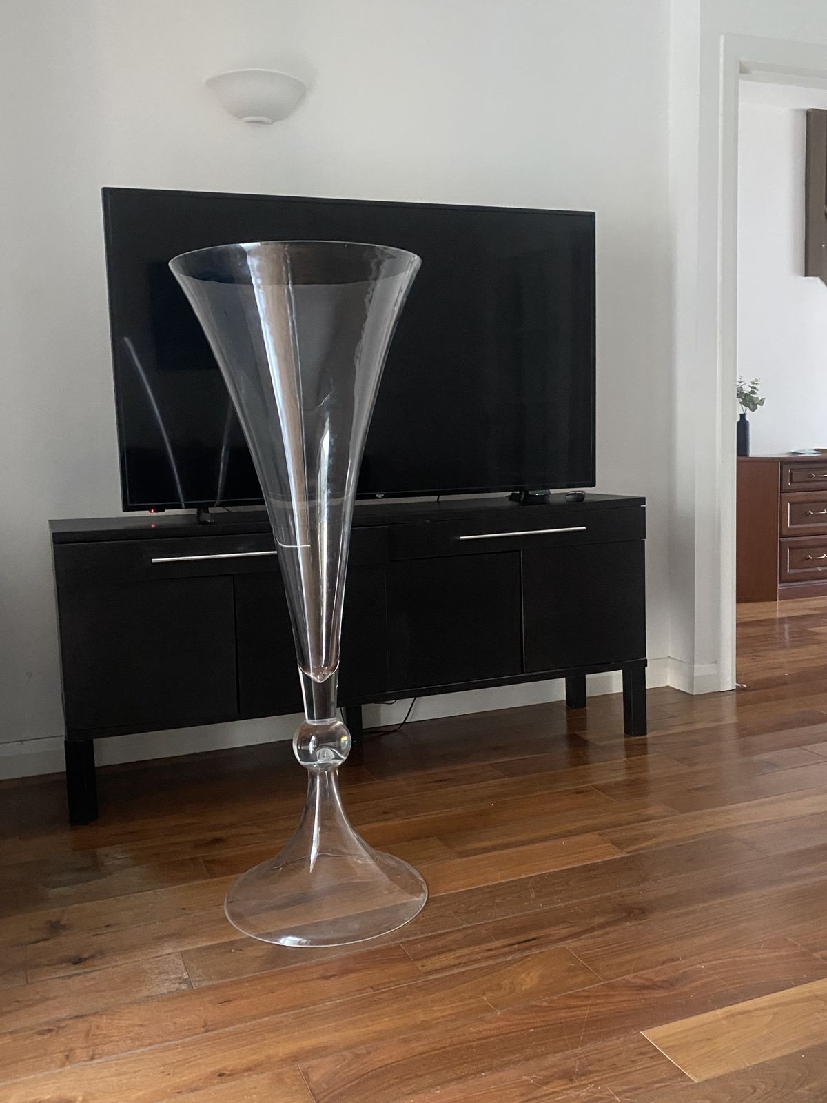 Monumental 120cm Vintage Hand Blown Fluted Glass Vase – A Rare Statement Piece photo furniture