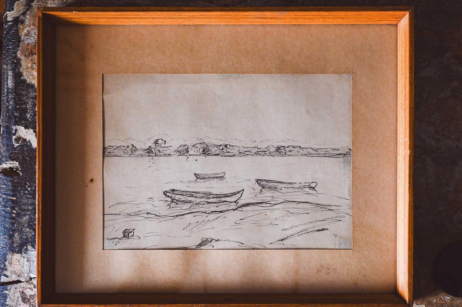 Vintage Harbor Ink Drawing On Paper   Original Maritime Artwork   Nautical Scene Illustration