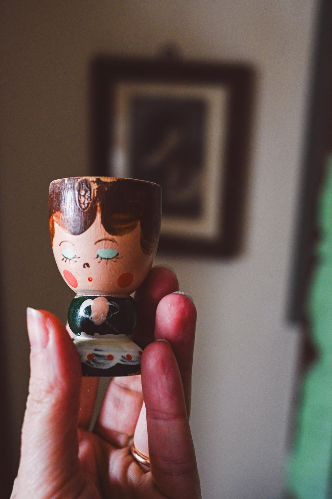 Vintage Italian Hand Painted Wooden Egg Cups From 1960s   Set Of 3 Antique Holders photo for sale