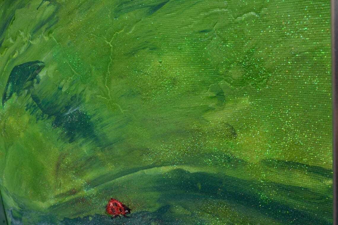 Ladybird Original Painting Ladybird Art Framed Original Art Framed Ladybird On A Leaf Painting Green Glitter Painting Andi J Lucas photo Art