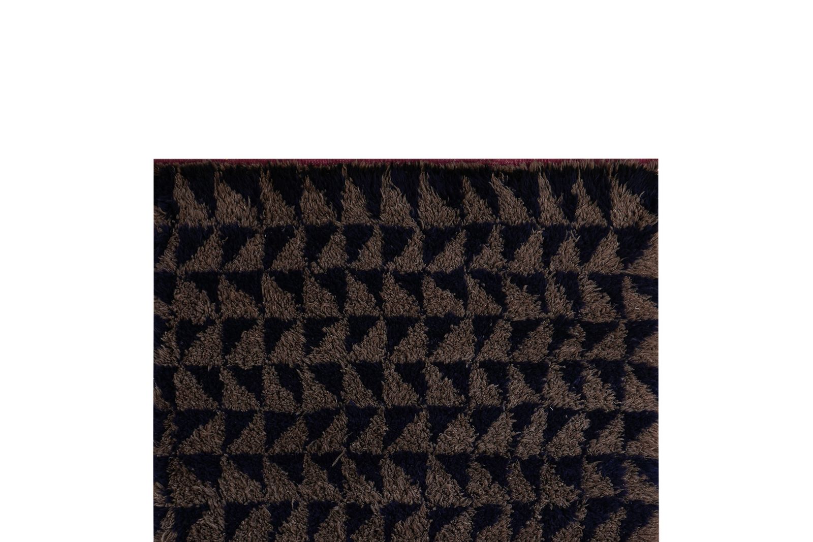 Mid Century Modern Shag Rug With Geometric Brown And Navy Pattern 3'3'' X 5'3'' photo for sale