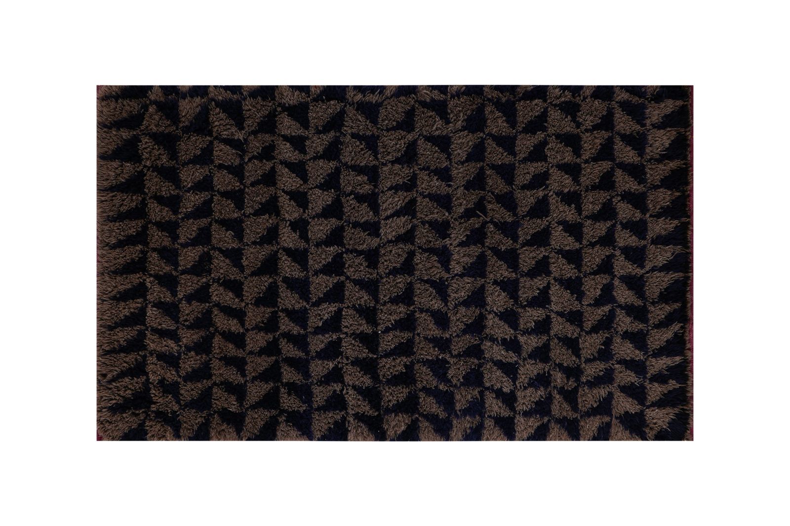Mid Century Modern Shag Rug With Geometric Brown And Navy Pattern 3'3'' X 5'3'' photo Textiles