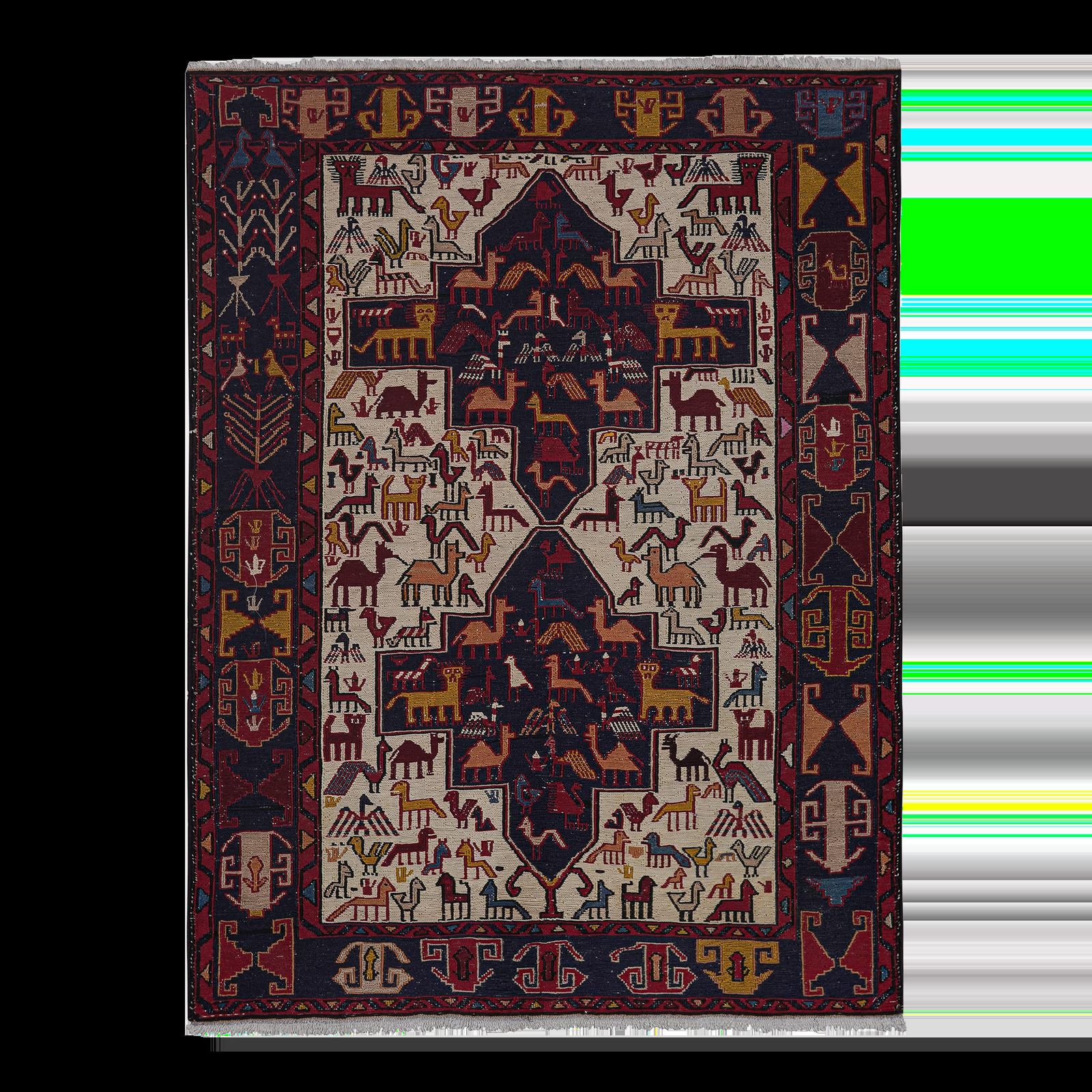 Turkish Jajim Kilim Rug   Wool Rug With Geometric Motif 5'1'' X 8'1''
