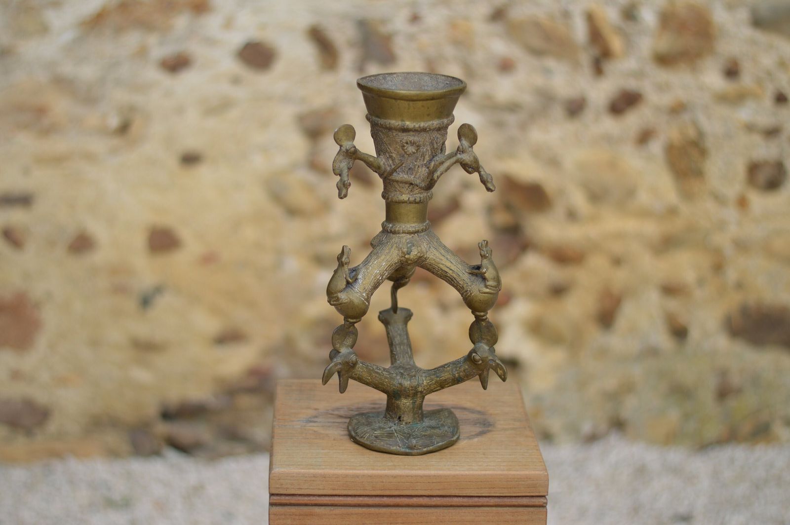 Bronze Gilded Tree Sculpture / Tree Sculpture Curiosity / Sculpture With Birds, Snakes And Frogs / Spiritual Art Sculpture / Ancient Vase photo for sale