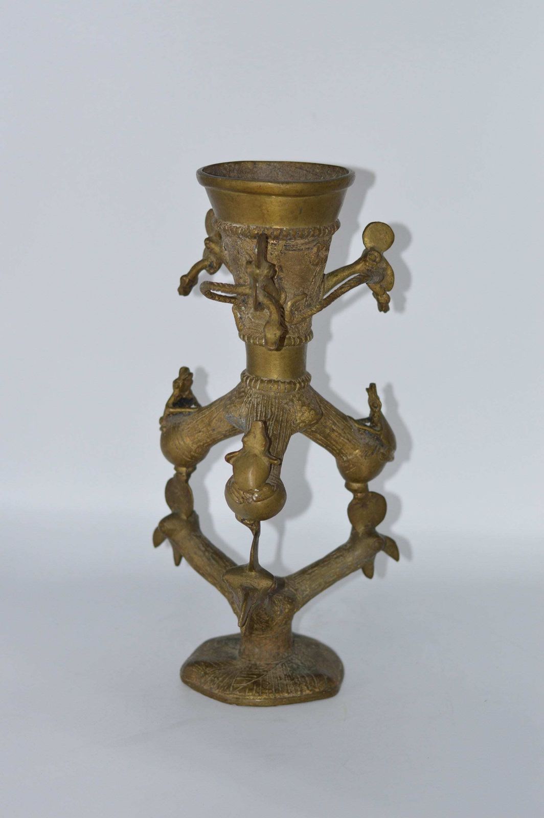 Bronze Gilded Tree Sculpture / Tree Sculpture Curiosity / Sculpture With Birds, Snakes And Frogs / Spiritual Art Sculpture / Ancient Vase photo vintage