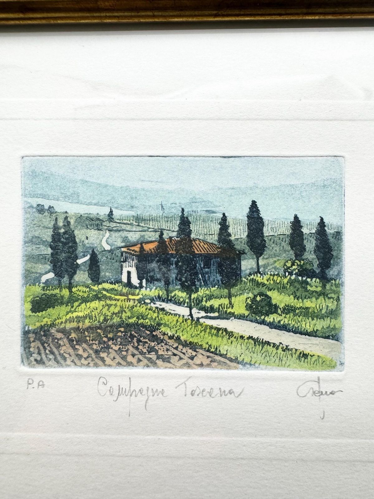 Artists Proof Signed Print Campagna Toscana, Framed Watercolour Landscape Print photo 50.0