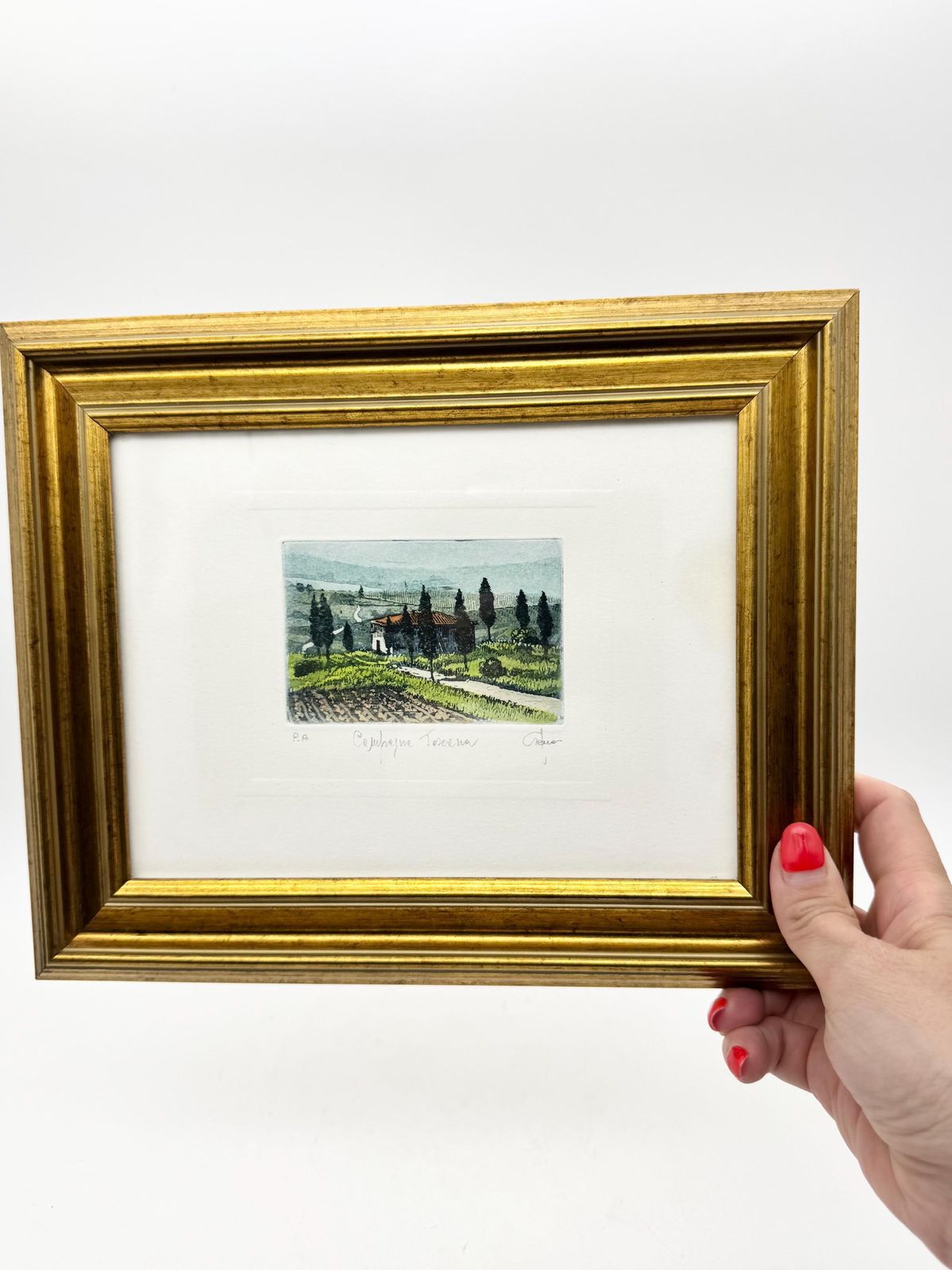 Artists Proof Signed Print Campagna Toscana, Framed Watercolour Landscape Print photo vintage