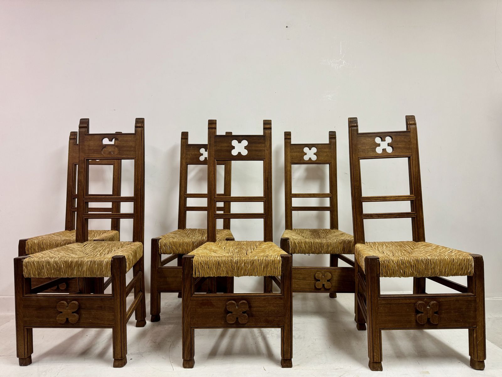 Set Of Six Arts And Crafts Ecclesiastical Dining Chairs, Circa 1900 photo buy