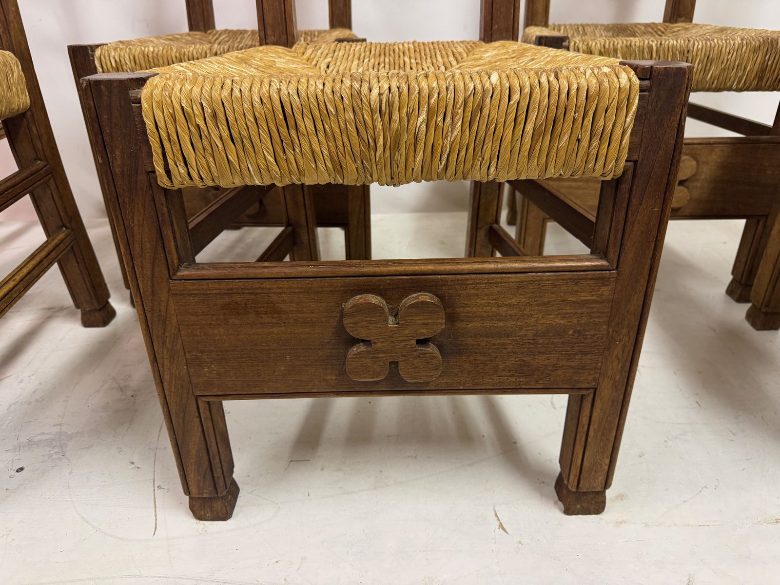1195.0 Set Of Six Arts And Crafts Ecclesiastical Dining Chairs, Circa 1900 photo