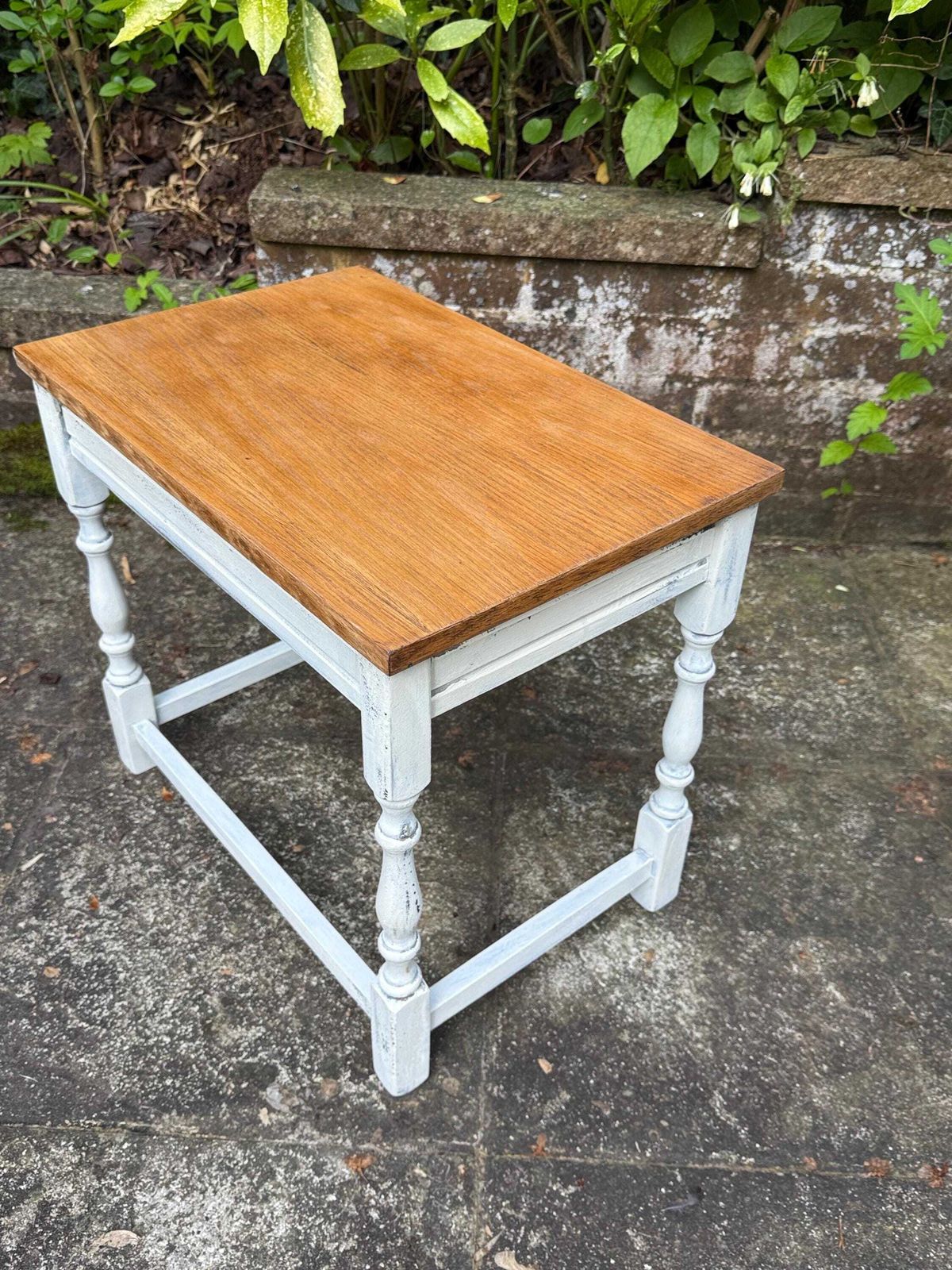 Vintage Solid Oak Occasional Table, Sanded And Oiled Top, Shabby Chic Painted Frame   Vintage Lamp Table, Plant Stand (51cm, 45cm, 34cm) photo furniture