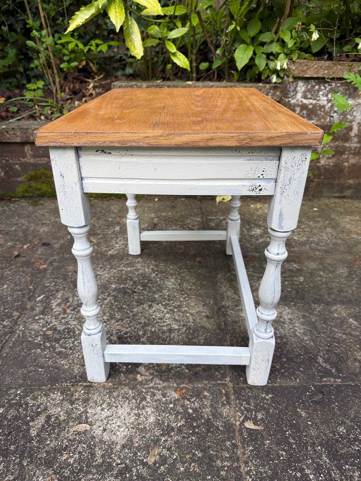 Vintage Solid Oak Occasional Table, Sanded And Oiled Top, Shabby Chic Painted Frame   Vintage Lamp Table, Plant Stand (51cm, 45cm, 34cm) photo for sale