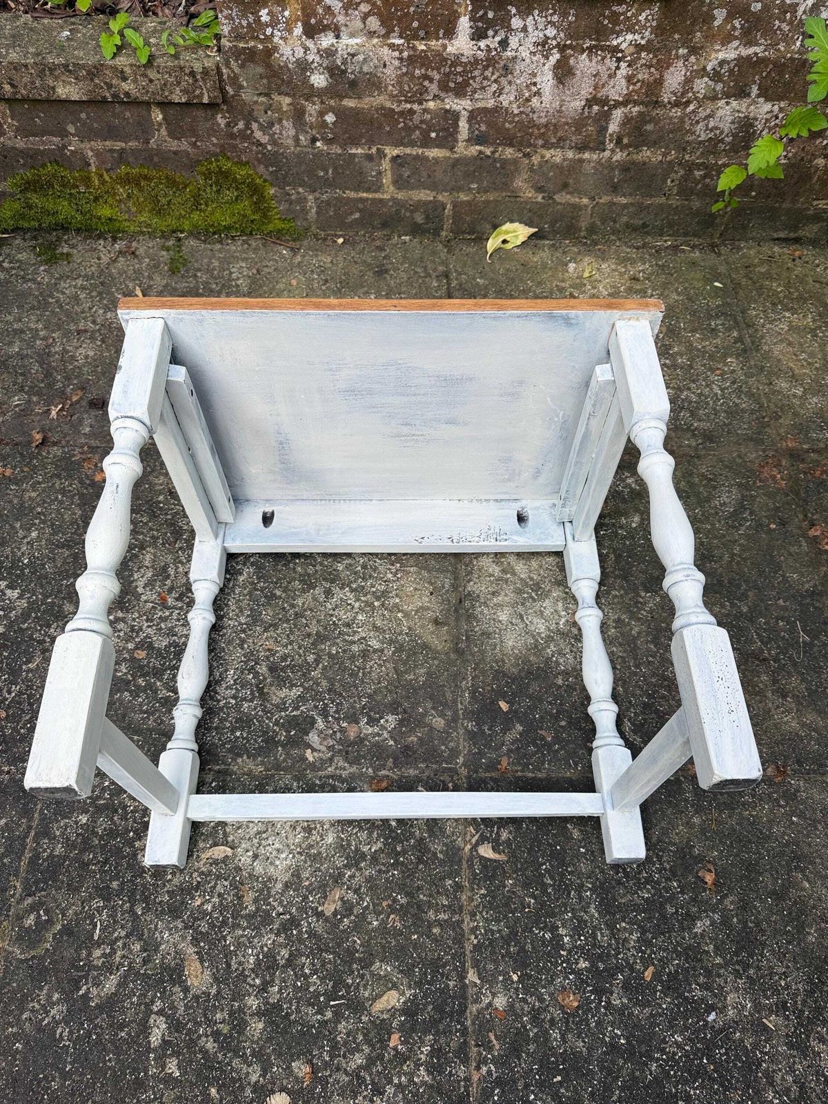 photo for sale Vintage Solid Oak Occasional Table, Sanded And Oiled Top, Shabby Chic Painted Frame   Vintage Lamp Table, Plant Stand (51cm, 45cm, 34cm)
