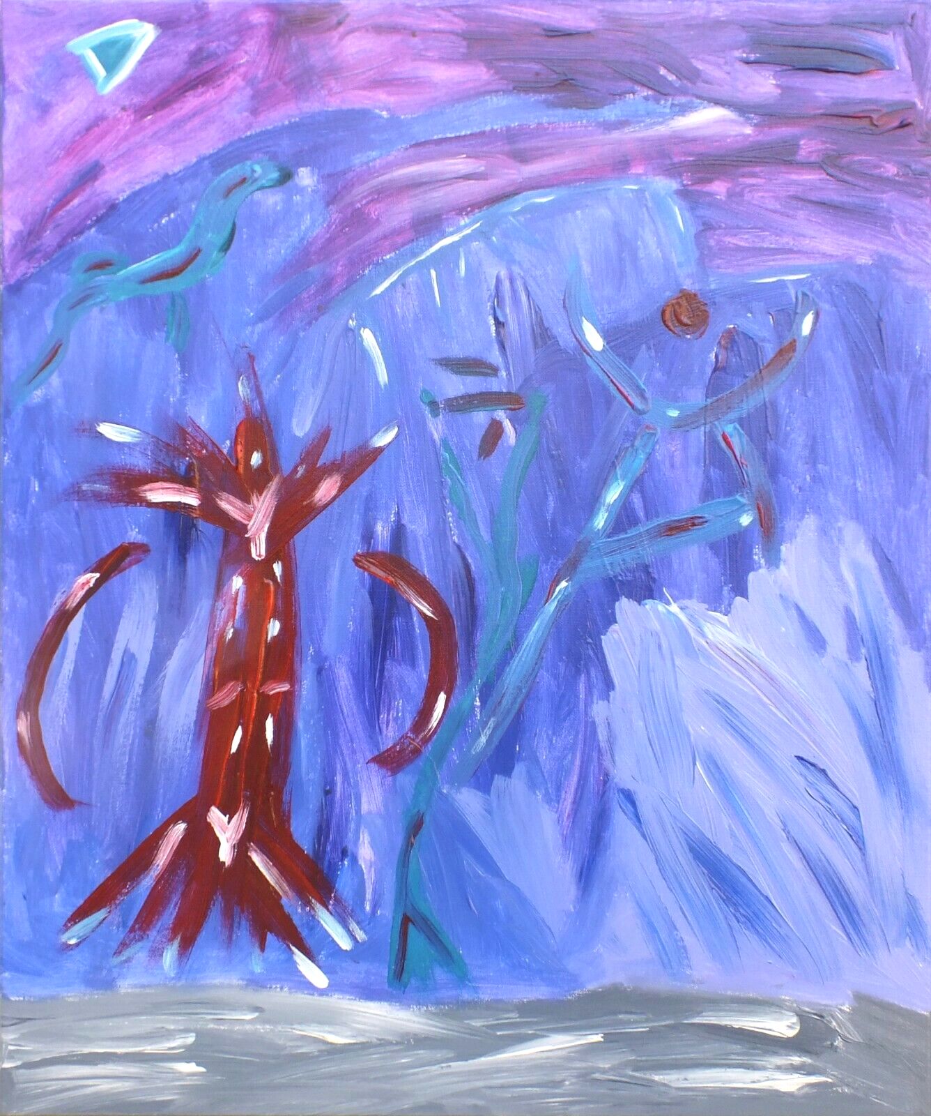 Original Abstract Painting A Night's Odd Figures Signed Framed Fraser J Lucas photo furniture