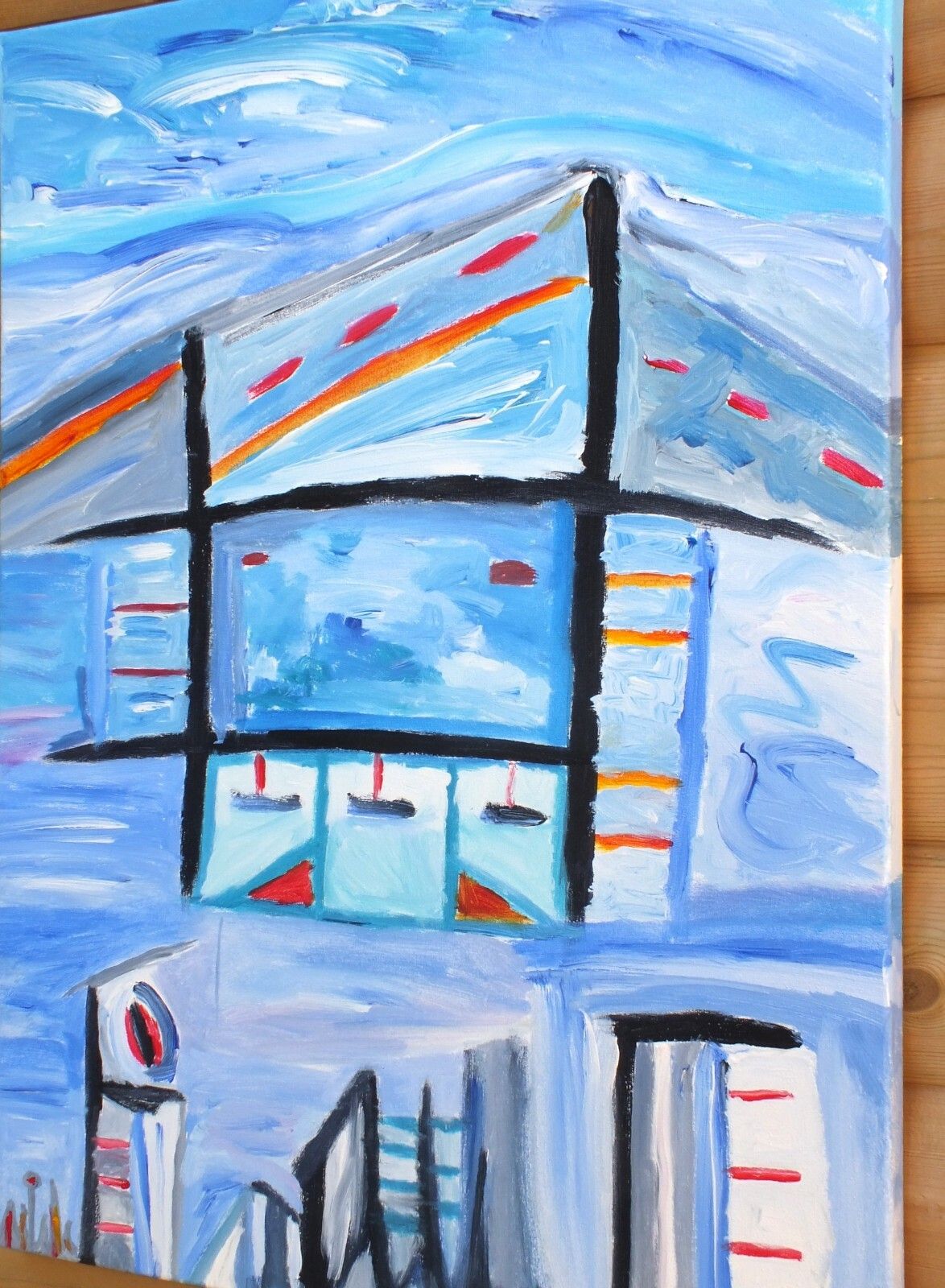 Large Framed Original Abstract Cityscape Painting Urban Dreams Fraser J Lucas photo for sale