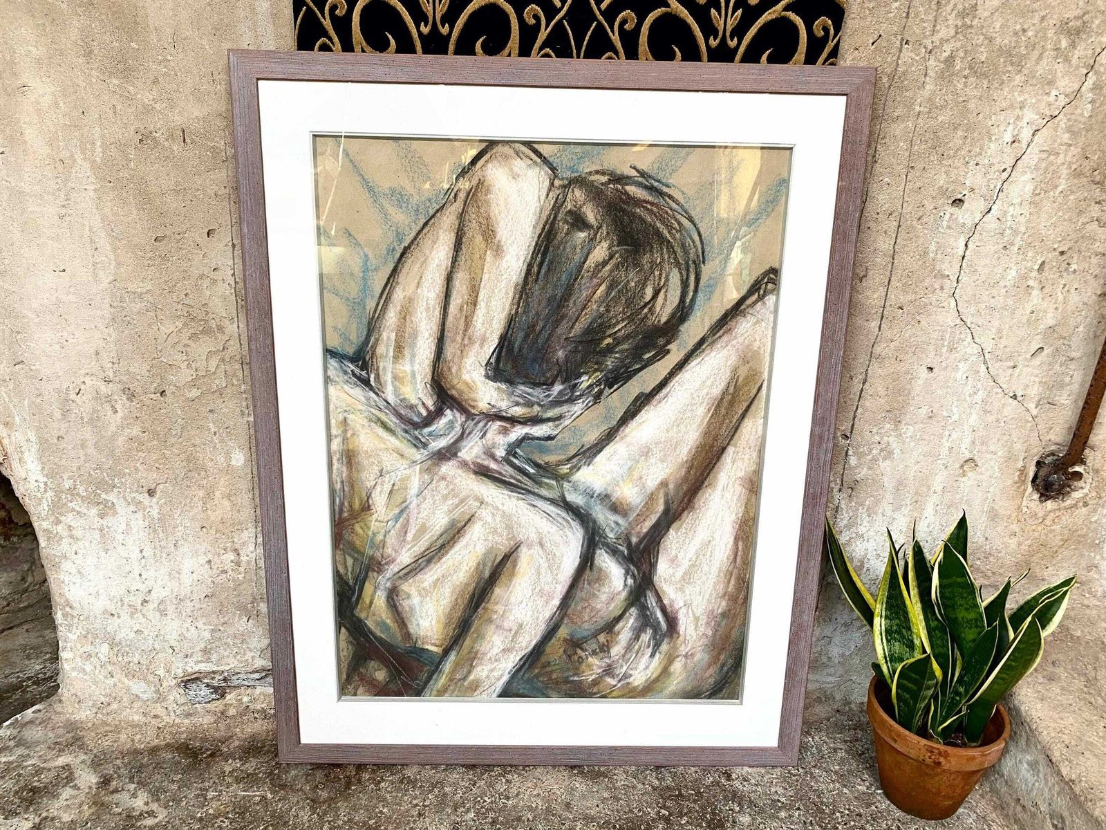 Large Framed Figurative Pastel On Paper   Signed Pembrokeshire Artist Susan Pomery photo for sale