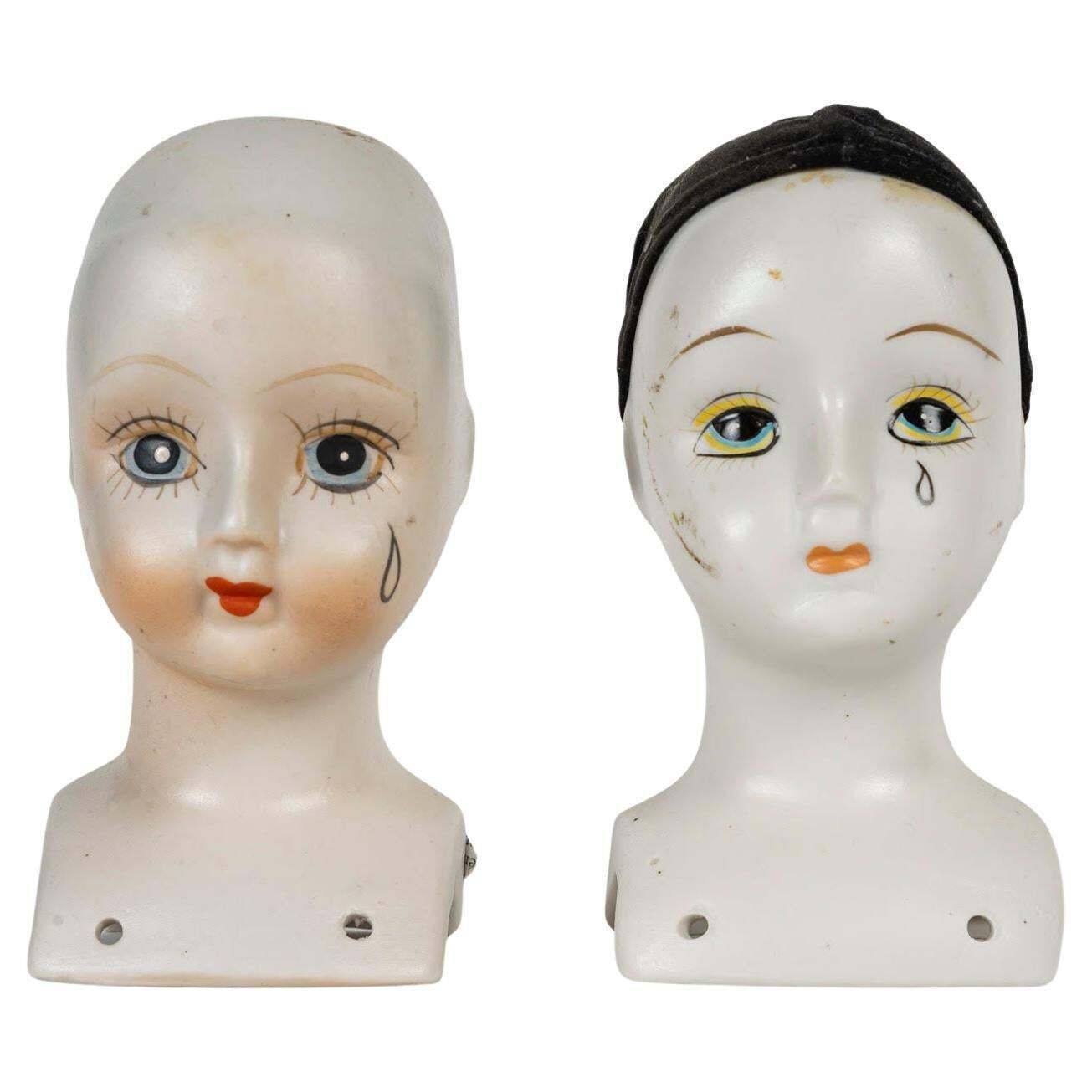 Pair Of Porcelain Doll Heads, 1960.