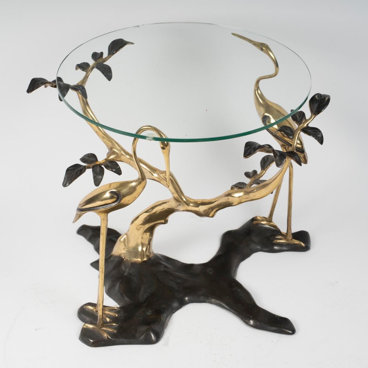 Coffee Table, End Of Sofa In Patinated And Gilded Bronze, Flamingo Design. photo furniture