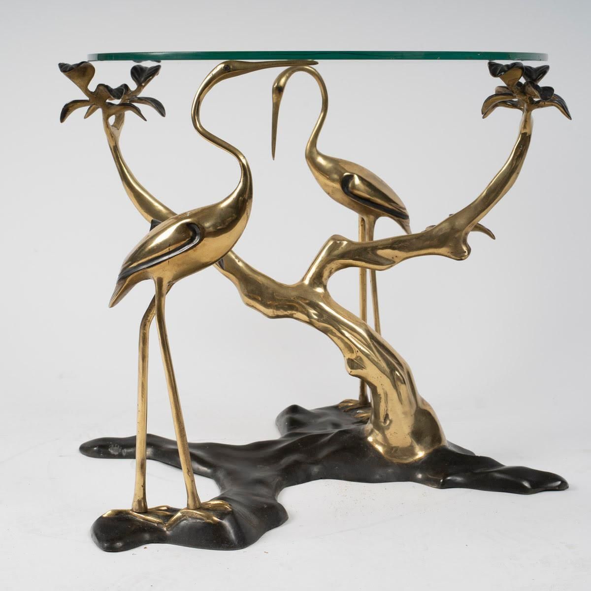 Coffee Table, End Of Sofa In Patinated And Gilded Bronze, Flamingo Design. photo vinterior