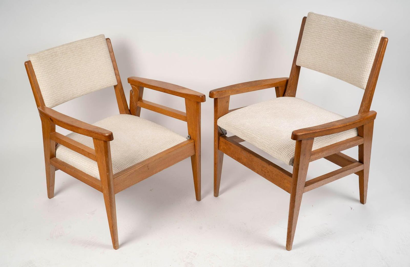 Pair Of 1950s Oak Armchairs, Convertible, Two Seat Heights. photo for sale