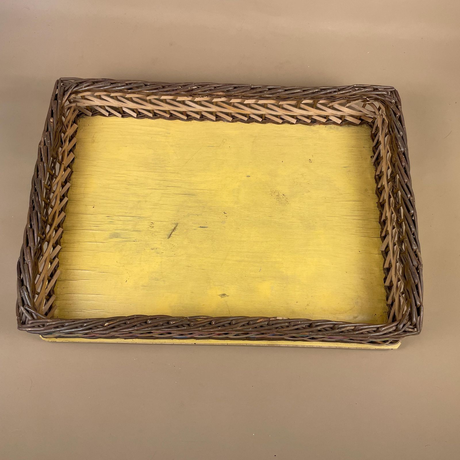 Funky Multicolour Storage Basket Rectangle Tray Woven Wicker Yellow Retro Vintage Boho Crafts photo 55.0
