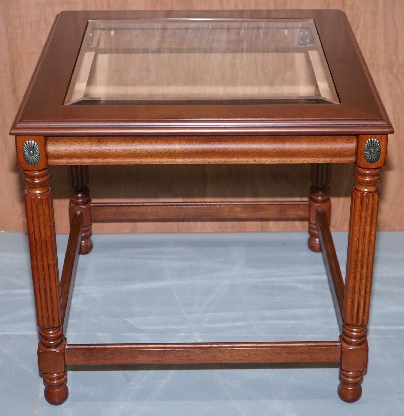 Pair Of Beautiful Wooden Side Tables With Glass Top photo for sale
