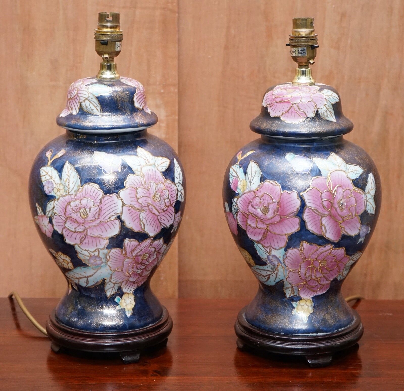 Navy Blue Lamp Stand With Floral Artwork photo vintage