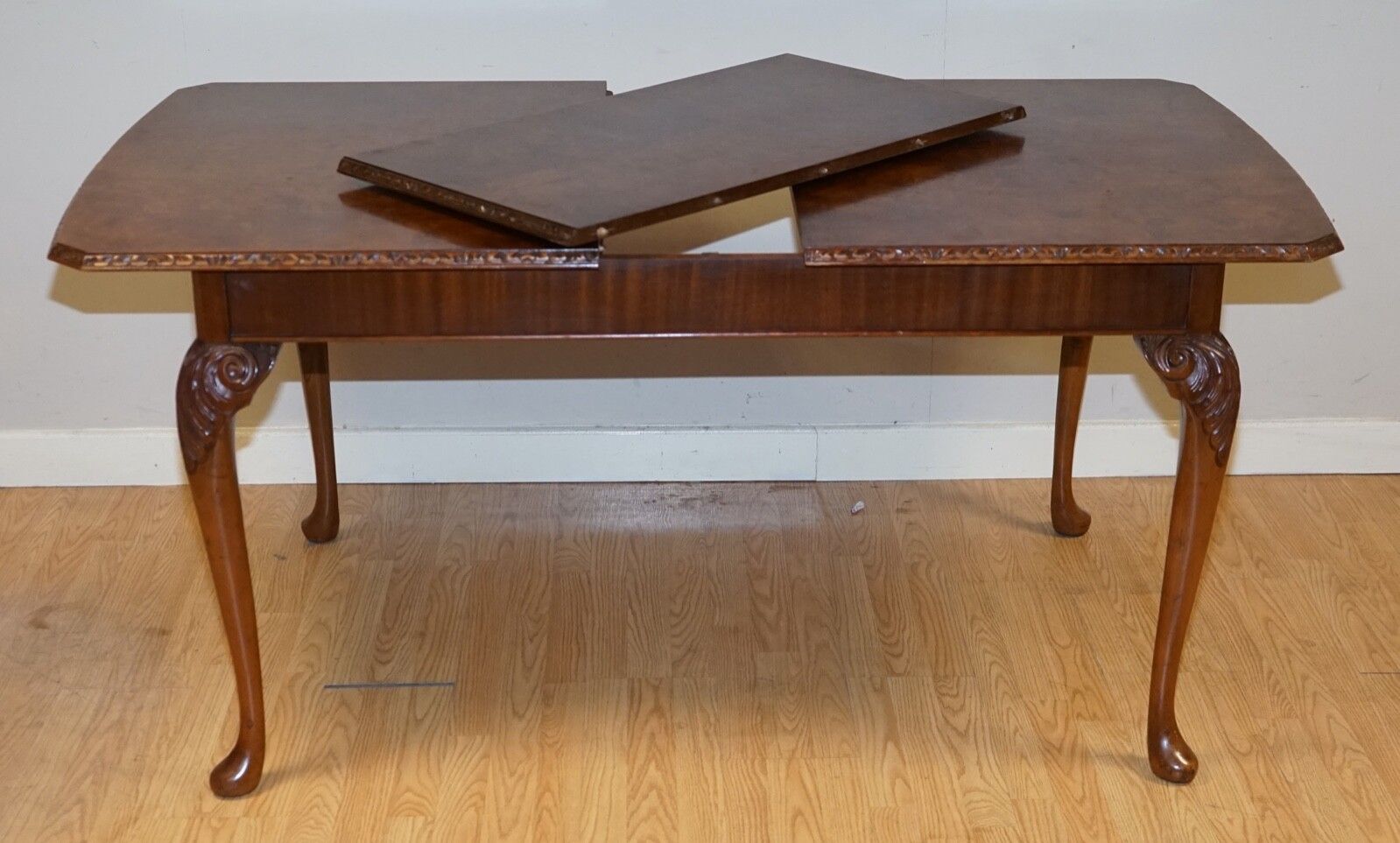 photo for sale A Very Beautiful Circa 1930's Burr Walnut Queen Anne Carved Legs Dining Table