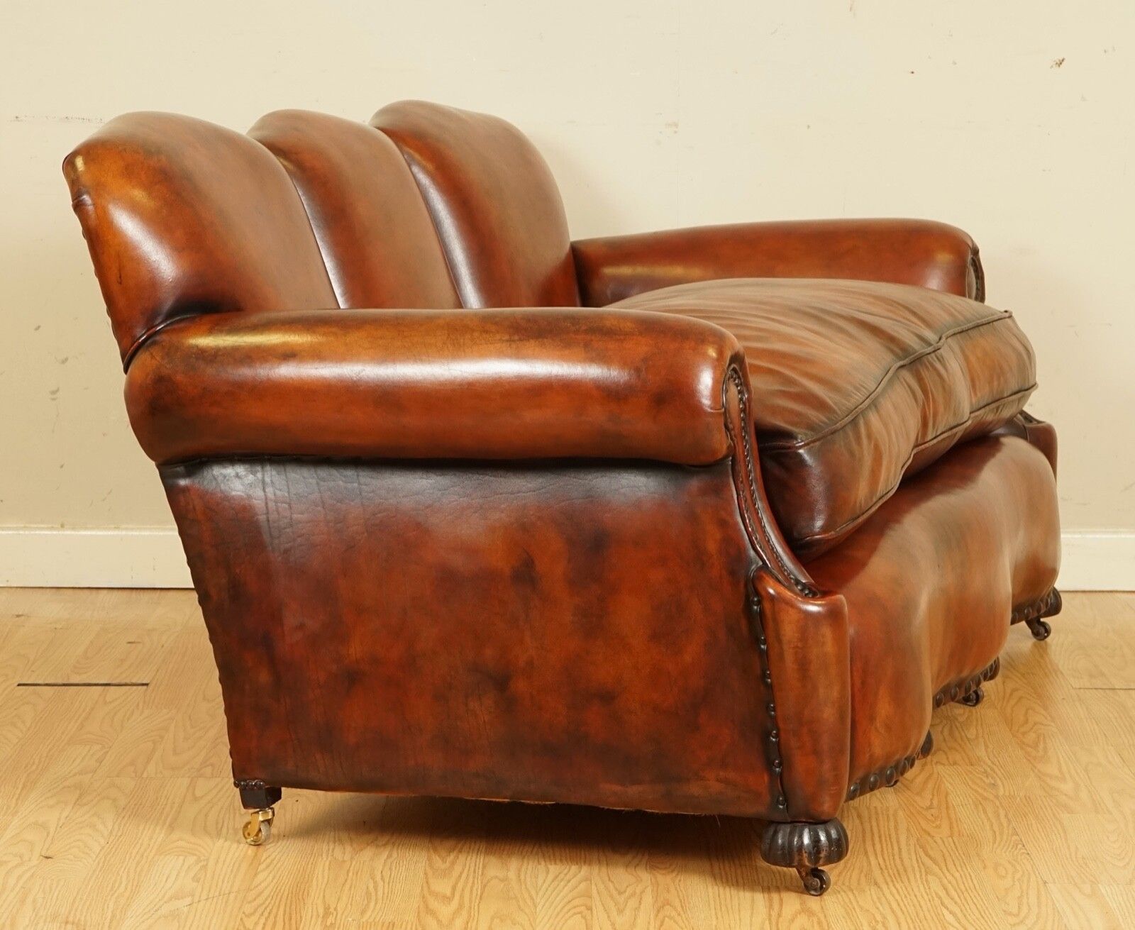 photo furniture Fully Restored Hand Dyed Whisky Brown Edwardian Sofa With Feather Filled Cushion