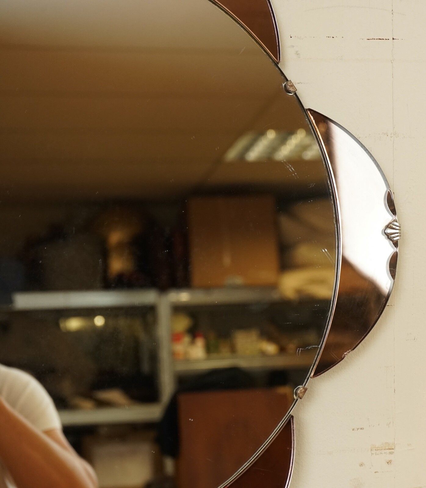 Stunning 1930's Amber/Peach In Shape Of A Flower Bevelled Mirror photo 1400.0