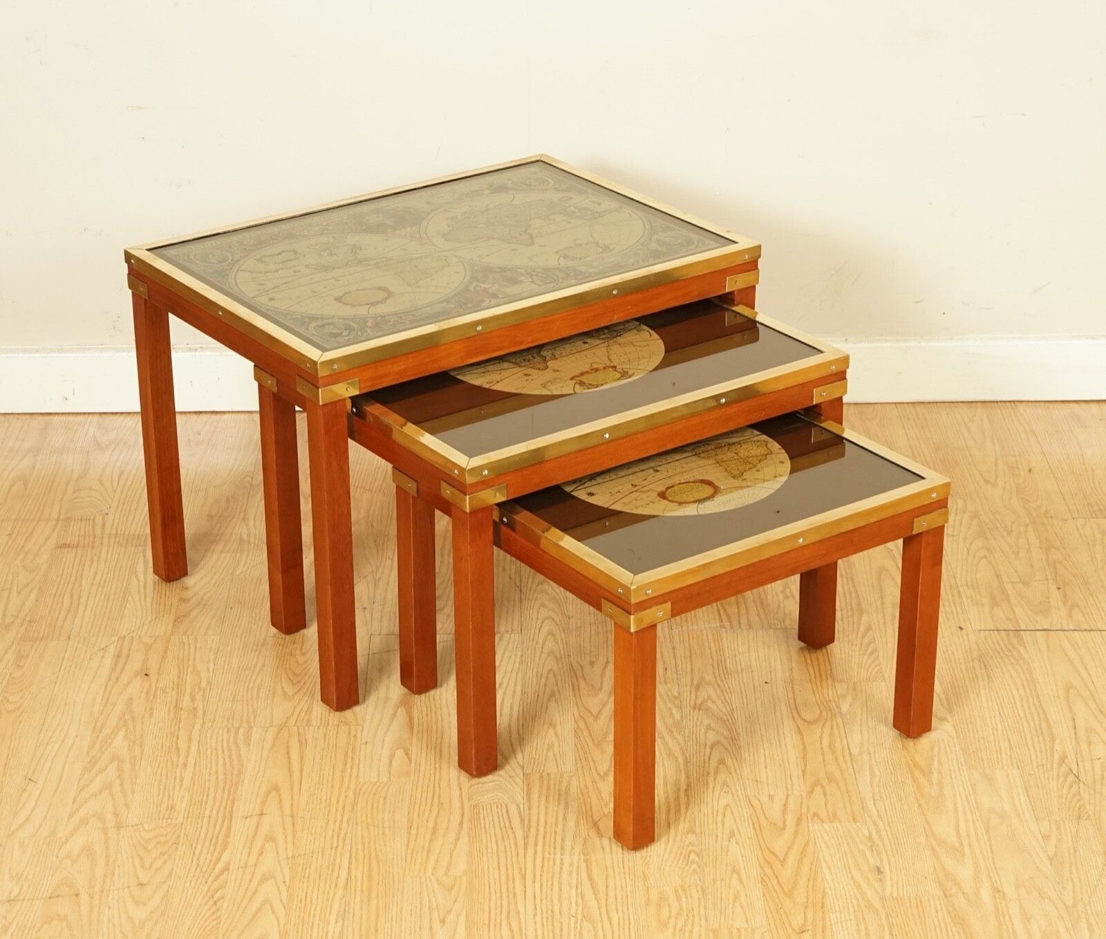 Stunning Coffee & Side Table Nest Of Tables Military Campaign With World Maps photo furniture