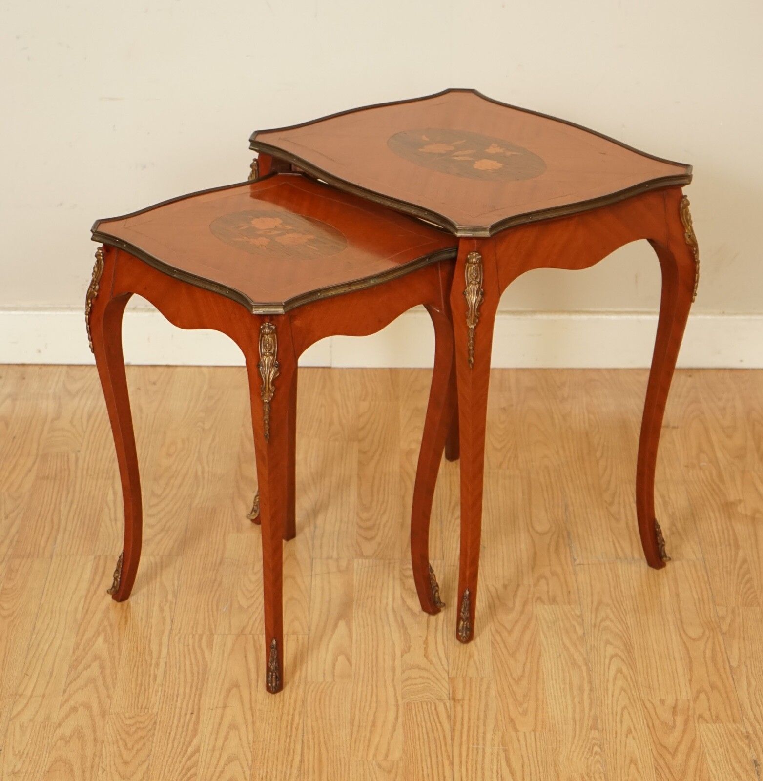 Lovely Vintage French Inlaid Parquetry Set Of 2 Nesting Tables photo for sale