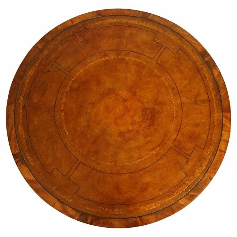 Regency Style Revolving Bookcase Drum Table Hand Dyed Whiskey Brown photo furniture