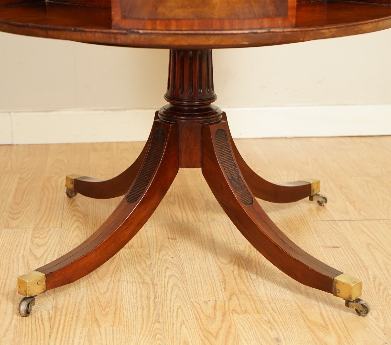 Regency Style Revolving Bookcase Drum Table Hand Dyed Whiskey Brown photo vinterior