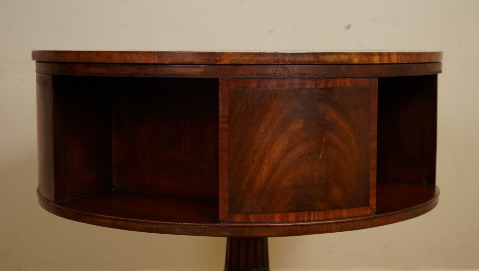 photo for sale Regency Style Revolving Bookcase Drum Table Hand Dyed Whiskey Brown