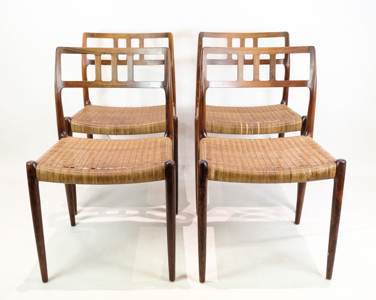 Set Of 4 Dining Chairs Model 79 In Rosewood & Plank Wicker By Niels Otto Møller For Jl Møllers Furniture Factory From 1960s