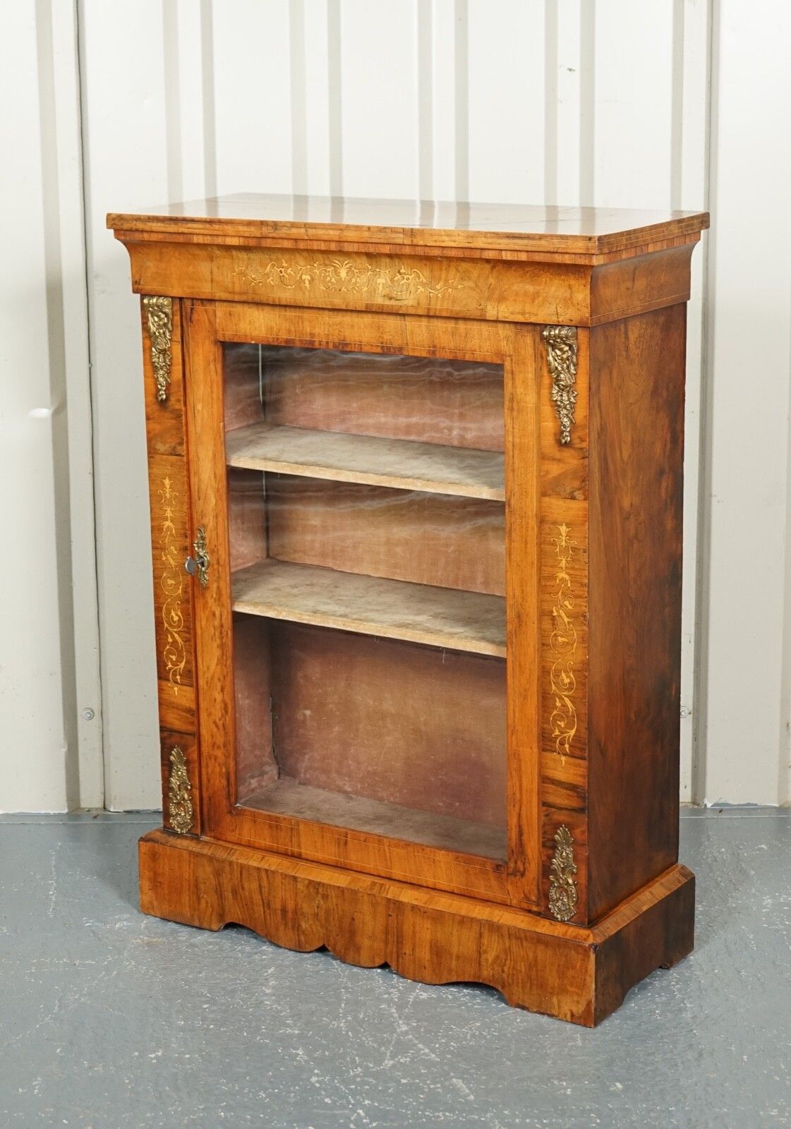 19th Century Victorian Burr Walnut Marquetry Pier Glazed Cabinet photo for sale